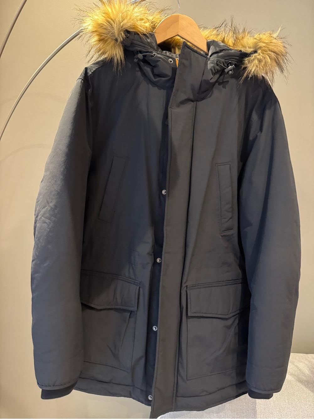 Aeropostale Men's Black Parka with Faux Fur Trimmed Hood